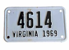 Vintage 1969 Virginia License Plate Motorcycle Trailer White Black picture