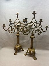 antique church brass neo gothic candle holders 5 arm candelabra picture