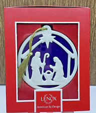 Lenox Colors of Christmas Nativity Blue Ornament Flat With Gold Tassel and Box picture