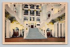 Postcard Grand Staircase State Capitol Harrisburg Pennsylvania, Vintage Linen M9 picture