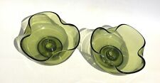 Vtg Mid Century Pair Anchor Hocking Avocado Glass Tri-fold Candlestick Holders picture