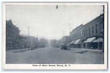 c1930's View Of Main Street View Building Stores Cars Perry New York NY Postcard picture