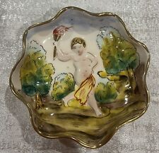 Vtg Painted Porcelain Cherub Relief Trinket Dish/Wall Hanging Capodimonte Italy picture