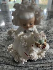 Vintage Xmas spaghetti girl angel caroler candleholder with bells wings 1958 picture