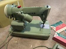 VINTAGE 1958 SINGER GREEN SEWING MACHINE 185K3  W/ PEDAL, MANUAL & ATTACHMENTS picture