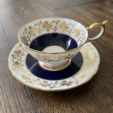 Vintage Aynsley Dark Cobalt Blue Navy And Gold Gilt Teacup & Saucer picture
