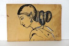Vintage Portrait Painting Beautiful Indian Woman Side Face Pushpa Guchha picture
