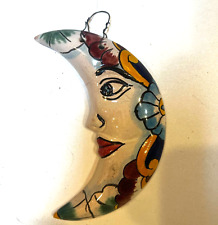Mexican Pottery Ceramic Hanging Moon Hand Painted Talavera 5in tall Wire hanger picture