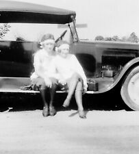VTG 1920s MEDIUM FORMAT NEGATIVE PRETTY BRUNETTES SITTING ON CAR FLAPPERS WKP-7 picture
