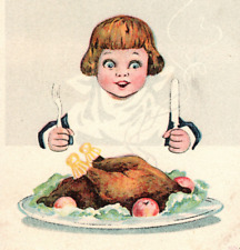 Christmas Turkey and Hungry Boy Antique Postcard picture