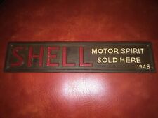 Shell Motor Spirit Oil Solid Metal Cast Iron Patina Plaque Sign 13+ Inches Coal picture