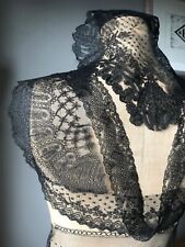 6 large pieces of Antique Black Lace ~ hand made bobbin chantilly lace ~ damaged picture