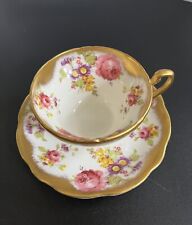Vintage Foley EB Co Bone China  Rose Floral Teacup and Saucer Heavy Guilding picture