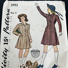 Vintage 1940s Simplicity 3893 Girls WWII Princess Coat Sewing Pattern 8 UNUSED picture
