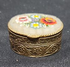 Vintage Italian Oval Micro Mosaic Gold Toned Hinged Lid Pill Trinket Box Italy picture