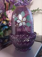 Fenton Amethyst Floral Fairy Lamp Signed By Artist T. Miller. 2 Pieces picture