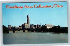 Columbus OH-Ohio, Greetings, Skyline Across The Scioto River Vintage Postcard picture