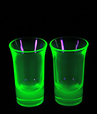Set Of Two Vintage Green Uranium Depression Shot Glasses 3'' Tall picture