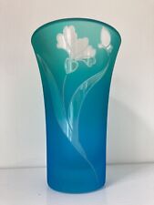 Vintage Lenox Etched Frosted Blue Green Aqua Teal Crystal Vase Stamped picture