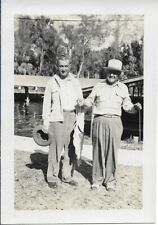 Two Men With Bass 1950s Photo Vintage Outdoors Fishing Vacation 2 1/2 x 3 1/2 picture