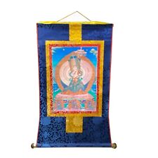 Tibetan Print Fabric Trim Guardian Buddha Deity Art Wall Scroll Thangka ws2206 picture