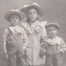 Antique Cabinet Card Photo Adorable Children Girl Boys Cute Retro Fashion Hats picture