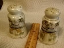 Two antique Japan hand painted porcelain salt pepper shakers 1910 pagoda picture