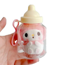 New JAPAN Sanrio My Melody Baby Milk Bottle Furry Pink Plush Key Ring Bag Tote picture