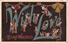 1912 Tuck Gem Glosso Gelatin Valentine's Day PC-Cupids on Large Letter With Love picture