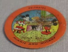 Antique Disney 1930’s Mickey-Minnie  Mouse Ohio Art Tin Litho Plate 4” picture