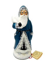 Vintage LE Ino Schaller Candy Box Blue Silver Santa Paper Mache 8.5” Germany New picture