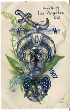 Mason Freemasonry embossed glitter floral postcard  Los Angeles 1907 FREE S&H picture