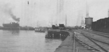 3N Photograph 1910-1920's Picturesque View Trains Train Tracks Docks Water Shore picture