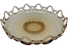 Vintage Amber Glass Serving Bowl Open Lace Trim Serveware Table Decor picture