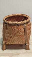 Vintage Bamboo Folk Art Split Reed Wood Hand Woven Small Mini Footed Basket BOHO picture