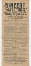 Vintage Concert Programme Town Hall Hebron CT Jan 17, 1872 picture