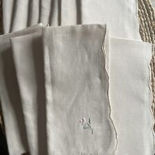 Vintage 12 Pc Set Linen Beige Hand Embroidered Napkins Scalloped Edge picture