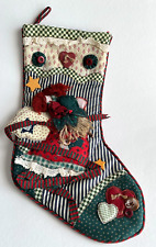  Vintage Handcrafted 3D Doll Hearts Buttons Christmas Stocking 18