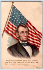 Pre-1907 PATRIOTIC LINCOLN MALICE TOWARD NONE AMERICAN FLAG ROTOGRAPH POSTCARD picture