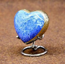 Esplanade Brass Mini Cremation Urn Heart Shaped Blue 2.75 Inches picture