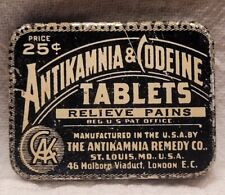 RARE VINTAGE ANTIKAMNIA TIN COMPOUND TABLETS w AWESOME GRAPHICS  EMPTY MUST SEE picture