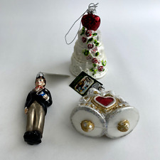 Old World Christmas Glass Ornaments Groom Wedding Cake Bells Lot Of 3 4
