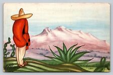 Artwork By Jesus VINTAGE Postcard Man Looking Out At Mountain View picture