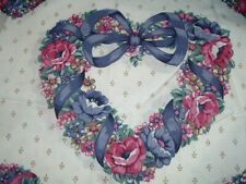 Vtg 80s Victorian Floral Ribbon Hearts Applique Quilt Fabric 32x43 Remnant #SFB picture