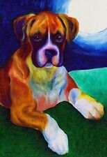 13x19 BOXER MOON Big Signed Dog Art PRINT of Original Oil Painting by VERN picture