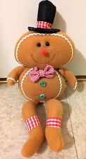 Gingerbread man stuffed holiday 16 inch figure white trim black hat red plaid picture