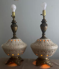 Pair Of Unique Pierced Hollywood Regency Lamps Made In Italy picture