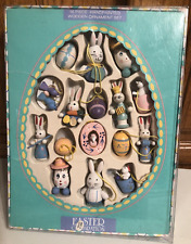 EASTER CELEBRATION 16 PIECE WOODEN ORNAMENT BOXED SET NIB PAINTED STYLE #38221 picture