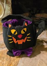 Ganz Black Cat Halloween Trick or Treat Cloth Candy Bag Purple Bow Tie Liner picture