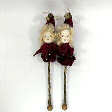 Vintage Christmas Ornaments Two Fairy Jester Head on a Stick 15